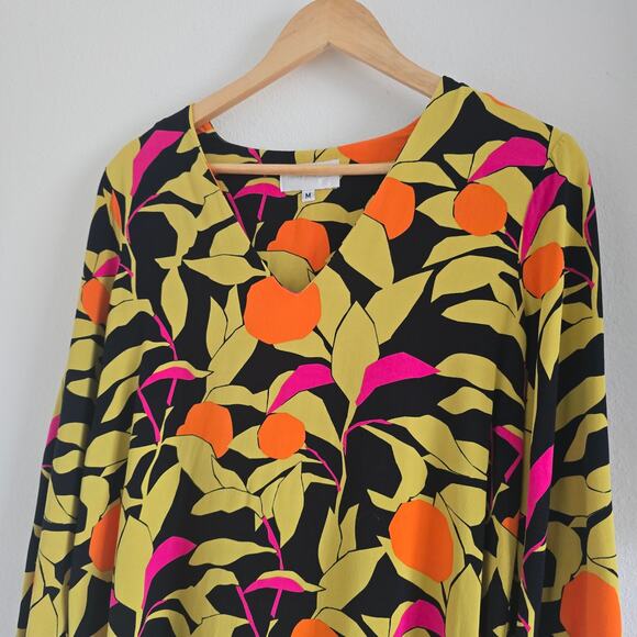 Anthropologie Corey Lynn Calter Naranjas Floral Midi Shift Dress Size M V-neck - Picture 5 of 11